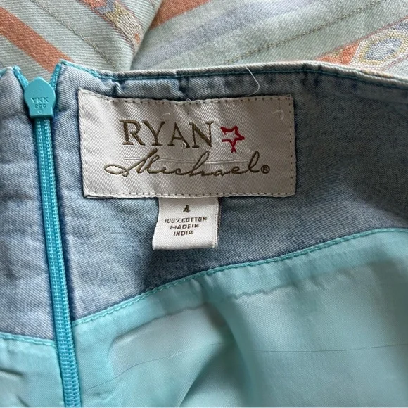 Ryan Michael Skirt Southwestern Blue Red Cotton Raw Hem Aztec Print Women's 4 - Picture 6 of 7